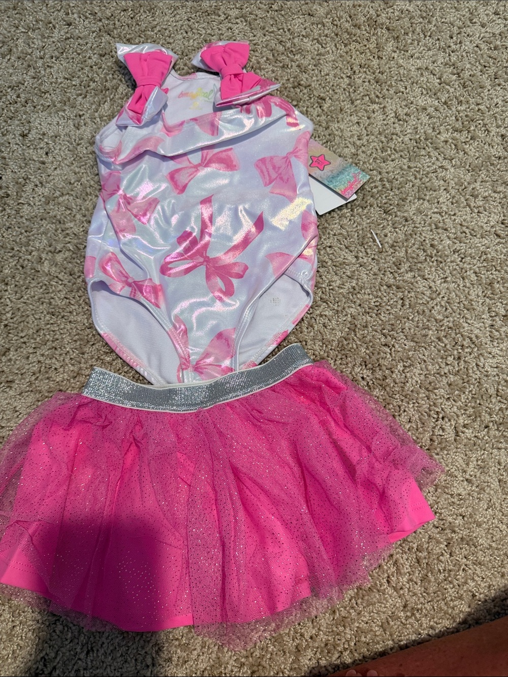 Girls Pink Bow-Print One-Piece Swimsuit with Sparkle Tutu